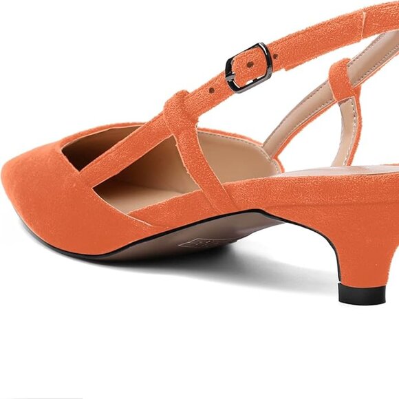 Roserwish Shoes - ROSERWISH Womens Hot Orange Square Toe Slingback Suede  Comfortable, size 6
